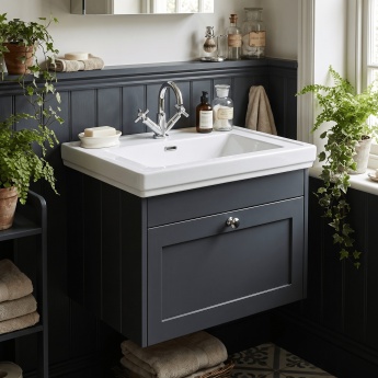 Old London Ashwick 600mm 1-Drawer Wall Hung Vanity Unit with Fireclay Basin | Product Image