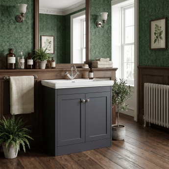 Old London Ashwick 800mm 2-Door Floor Standing Vanity Unit with Fireclay Basin | Product Image