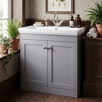 Old London Ashwick 800mm 2-Door Floor Standing Vanity Unit with Fireclay Basin | Product Image