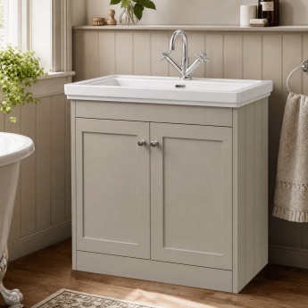Old London Ashwick 800mm 2-Door Floor Standing Vanity Unit with Fireclay Basin | Product Image