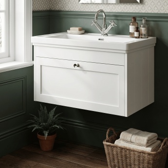 Old London Ashwick 800mm 1-Drawer Wall Hung Vanity Unit with Fireclay Basin | Product Image