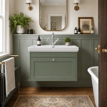 Old London Ashwick 800mm 1-Drawer Wall Hung Vanity Unit with Fireclay Basin | Product Image