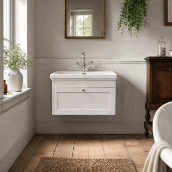 Old London Ashwick 800mm 1-Drawer Wall Hung Vanity Unit with Fireclay Basin | Product Image