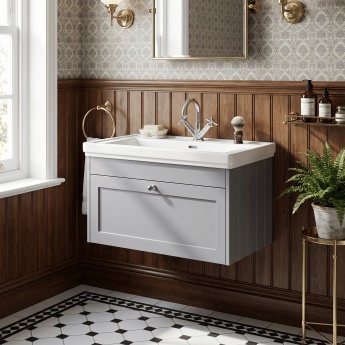 Old London Ashwick 800mm 1-Drawer Wall Hung Vanity Unit with Fireclay Basin | Product Image