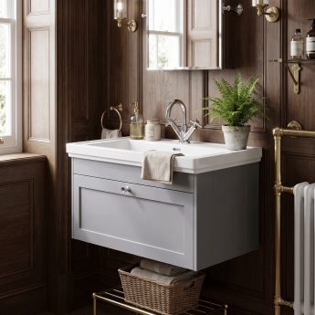 Old London Ashwick 800mm 1-Drawer Wall Hung Vanity Unit with Fireclay Basin | Product Image
