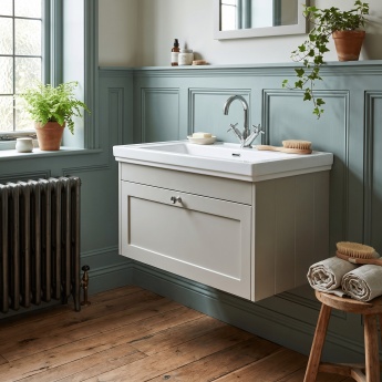 Old London Ashwick 800mm 1-Drawer Wall Hung Vanity Unit with Fireclay Basin | Product Image
