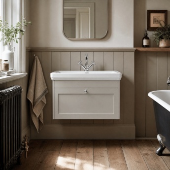 Old London Ashwick 800mm 1-Drawer Wall Hung Vanity Unit with Fireclay Basin | Product Image