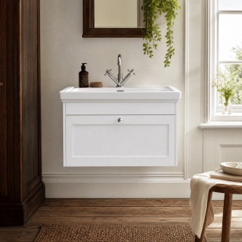 Old London Ashwick 800mm 1-Drawer Wall Hung Vanity Unit with Fireclay Basin | Product Image