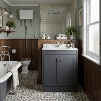 Old London Ashwick 600mm 2-Door Floor Standing Vanity Unit with Marble Top Basin | Product Image