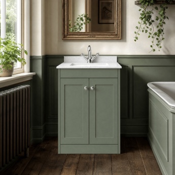 Old London Ashwick 600mm 2-Door Floor Standing Vanity Unit with Marble Top Basin | Product Image