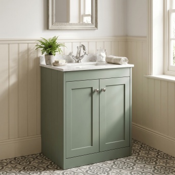 Old London Ashwick 600mm 2-Door Floor Standing Vanity Unit with Marble Top Basin | Product Image
