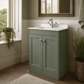 Old London Ashwick 600mm 2-Door Floor Standing Vanity Unit with Marble Top Basin | Product Image
