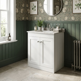Old London Ashwick 600mm 2-Door Floor Standing Vanity Unit with Marble Top Basin | Product Image