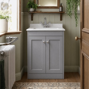 Old London Ashwick 600mm 2-Door Floor Standing Vanity Unit with Marble Top Basin | Product Image