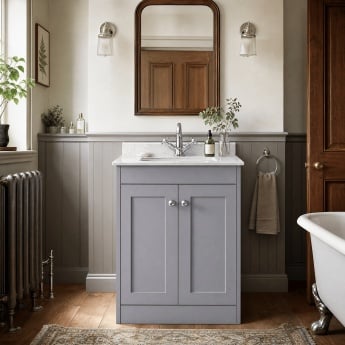 Old London Ashwick 600mm 2-Door Floor Standing Vanity Unit with Marble Top Basin | Product Image