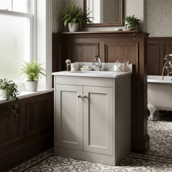 Old London Ashwick 600mm 2-Door Floor Standing Vanity Unit with Marble Top Basin | Product Image