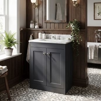 Old London Ashwick 600mm 2-Door Floor Standing Vanity Unit with Marble Top Basin | Product Image