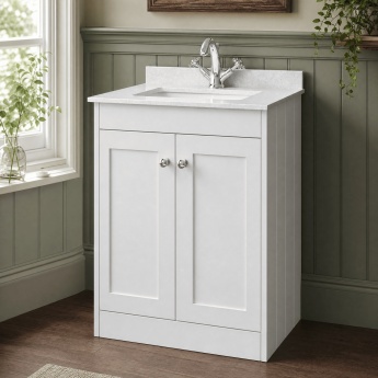 Old London Ashwick 600mm 2-Door Floor Standing Vanity Unit with Marble Top Basin | Product Image
