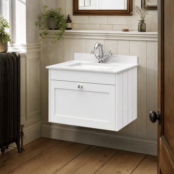 Old London Ashwick 600mm 1-Drawer Wall Hung Vanity Unit with Marble Top Basin | Product Image