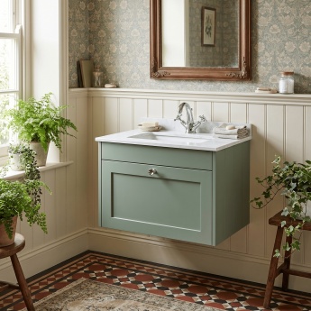 Old London Ashwick 600mm 1-Drawer Wall Hung Vanity Unit with Marble Top Basin | Product Image
