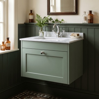 Old London Ashwick 600mm 1-Drawer Wall Hung Vanity Unit with Marble Top Basin | Product Image