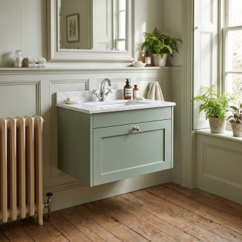 Old London Ashwick 600mm 1-Drawer Wall Hung Vanity Unit with Marble Top Basin | Product Image