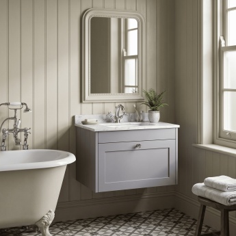 Old London Ashwick 600mm 1-Drawer Wall Hung Vanity Unit with Marble Top Basin | Product Image