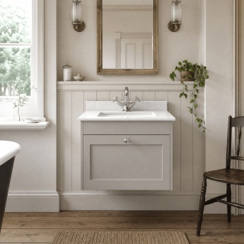 Old London Ashwick 600mm 1-Drawer Wall Hung Vanity Unit with Marble Top Basin | Product Image