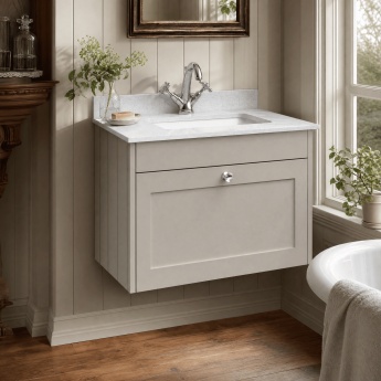 Old London Ashwick 600mm 1-Drawer Wall Hung Vanity Unit with Marble Top Basin | Product Image