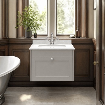 Old London Ashwick 600mm 1-Drawer Wall Hung Vanity Unit with Marble Top Basin | Product Image
