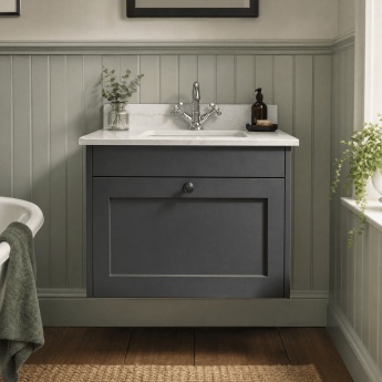 Old London Ashwick 600mm 1-Drawer Wall Hung Vanity Unit with Marble Top Basin | Product Image