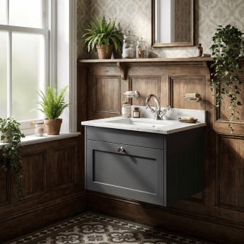 Old London Ashwick 600mm 1-Drawer Wall Hung Vanity Unit with Marble Top Basin | Product Image