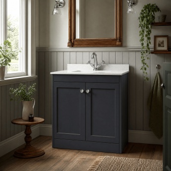 Old London Ashwick 800mm 2-Door Floor Standing Vanity Unit with Marble Top Basin | Product Image