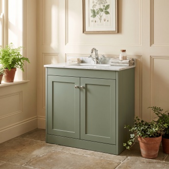 Old London Ashwick 800mm 2-Door Floor Standing Vanity Unit with Marble Top Basin | Product Image