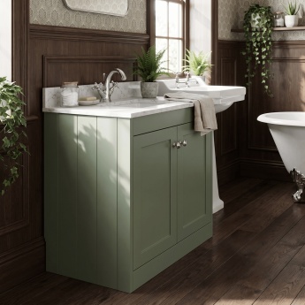 Old London Ashwick 800mm 2-Door Floor Standing Vanity Unit with Marble Top Basin | Product Image