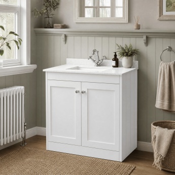 Old London Ashwick 800mm 2-Door Floor Standing Vanity Unit with Marble Top Basin | Product Image