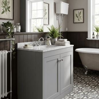 Old London Ashwick 800mm 2-Door Floor Standing Vanity Unit with Marble Top Basin | Product Image