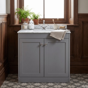 Old London Ashwick 800mm 2-Door Floor Standing Vanity Unit with Marble Top Basin | Product Image