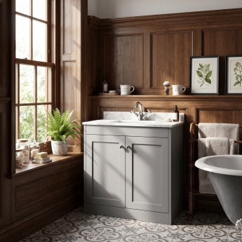 Old London Ashwick 800mm 2-Door Floor Standing Vanity Unit with Marble Top Basin | Product Image