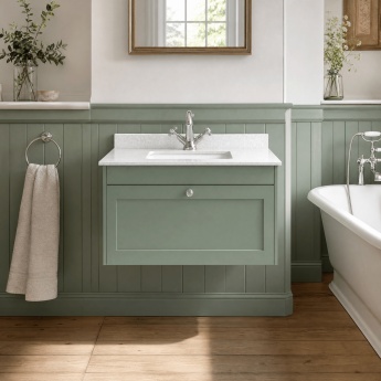 Old London Ashwick 800mm 1-Drawer Wall Hung Vanity Unit with Marble Top Basin | Product Image
