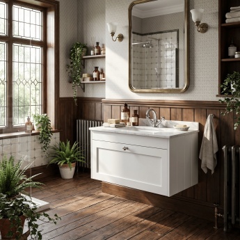 Old London Ashwick 800mm 1-Drawer Wall Hung Vanity Unit with Marble Top Basin | Product Image