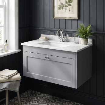 Old London Ashwick 800mm 1-Drawer Wall Hung Vanity Unit with Marble Top Basin | Product Image