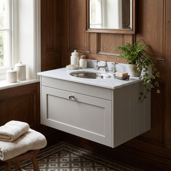 Old London Ashwick 800mm 1-Drawer Wall Hung Vanity Unit with Marble Top Basin | Product Image
