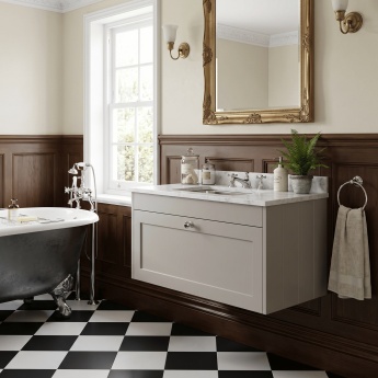 Old London Ashwick 800mm 1-Drawer Wall Hung Vanity Unit with Marble Top Basin | Product Image