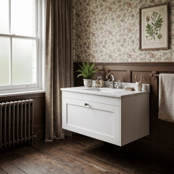 Old London Ashwick 800mm 1-Drawer Wall Hung Vanity Unit with Marble Top Basin | Product Image