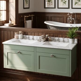 Old London Ashwick 1200mm 2-Drawer Wall Hung Vanity Unit with Twin Marble Top Basin | Product Image