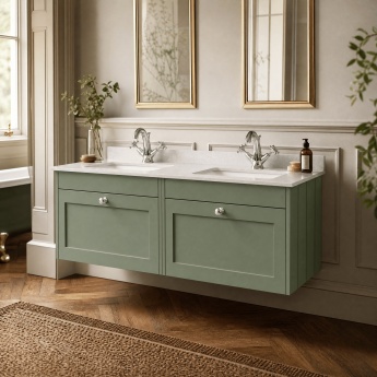 Old London Ashwick 1200mm 2-Drawer Wall Hung Vanity Unit with Twin Marble Top Basin | Product Image