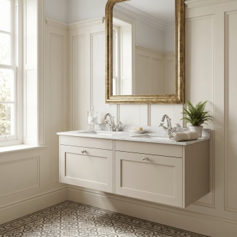 Old London Ashwick 1200mm 2-Drawer Wall Hung Vanity Unit with Twin Marble Top Basin | Product Image