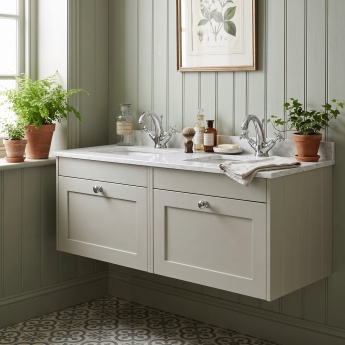 Old London Ashwick 1200mm 2-Drawer Wall Hung Vanity Unit with Twin Marble Top Basin | Product Image