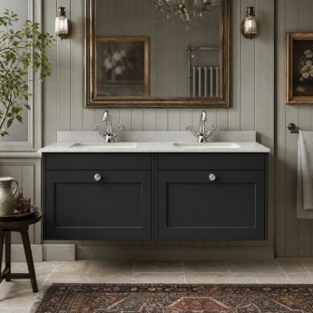 Old London Ashwick 1200mm 2-Drawer Wall Hung Vanity Unit with Twin Marble Top Basin | Product Image